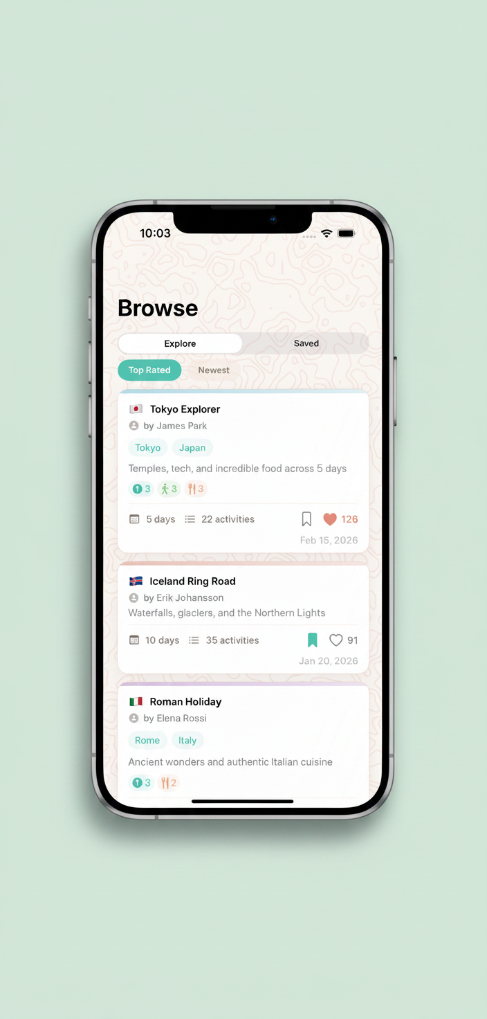 iPhone showing Roamly community browse