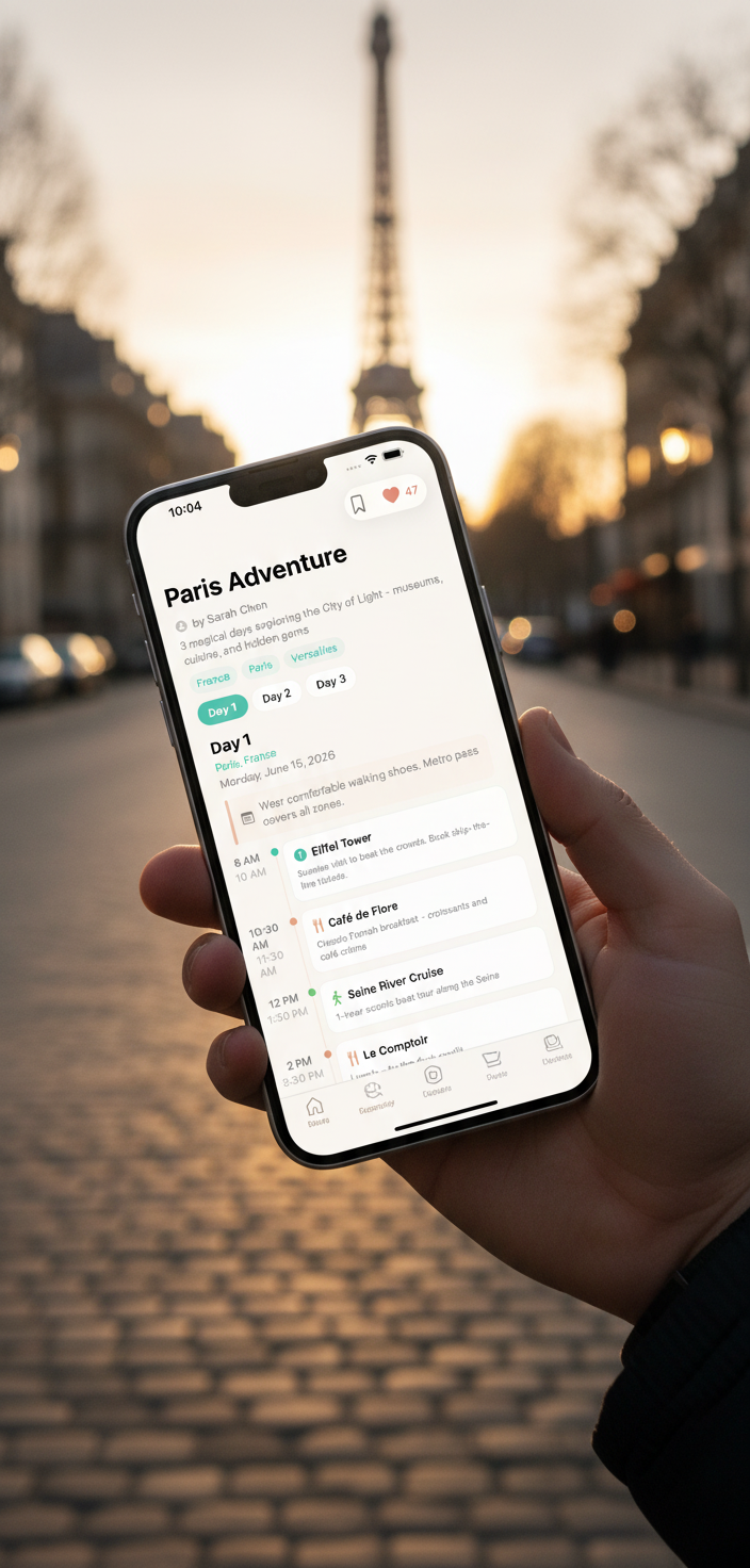 iPhone showing Roamly itinerary builder